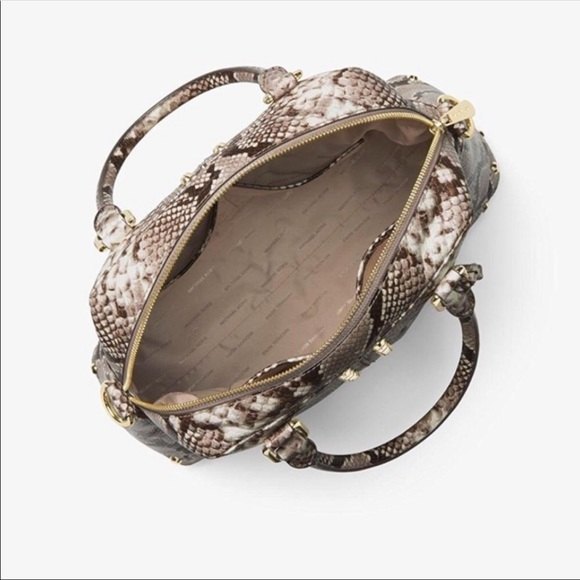 Michael Kors Astor Studded Leather Large Satchel Bag Snakeskin - Picture 2 of 9